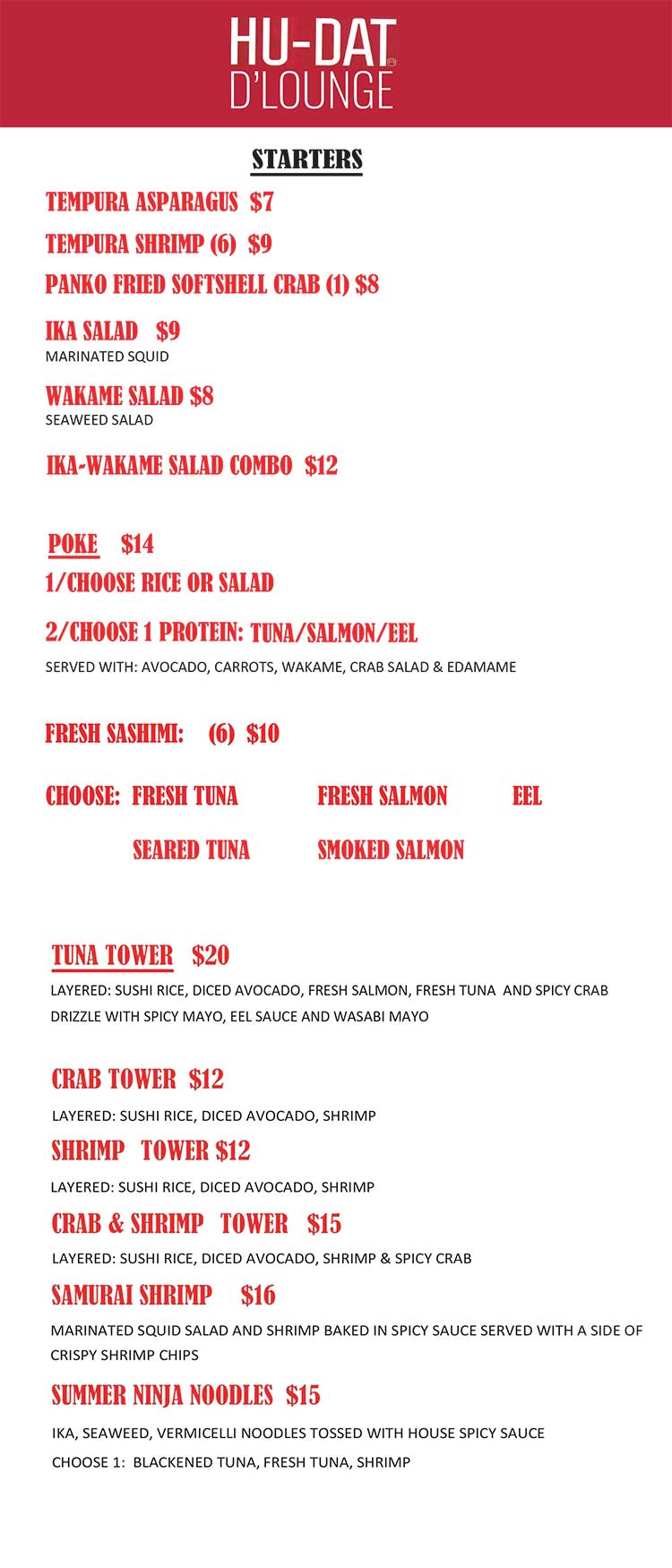 D-Lounge Sushi Menu